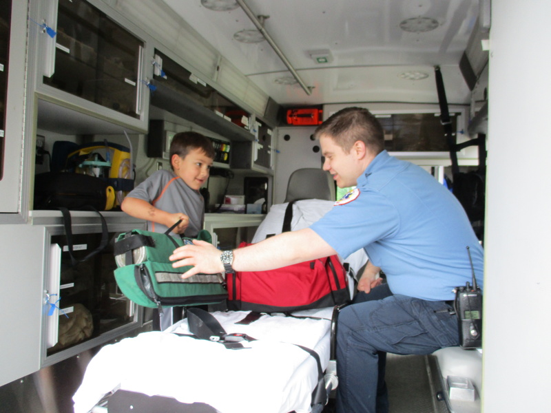 Assistant Captain John Muccioli shows ambulance and equipment.